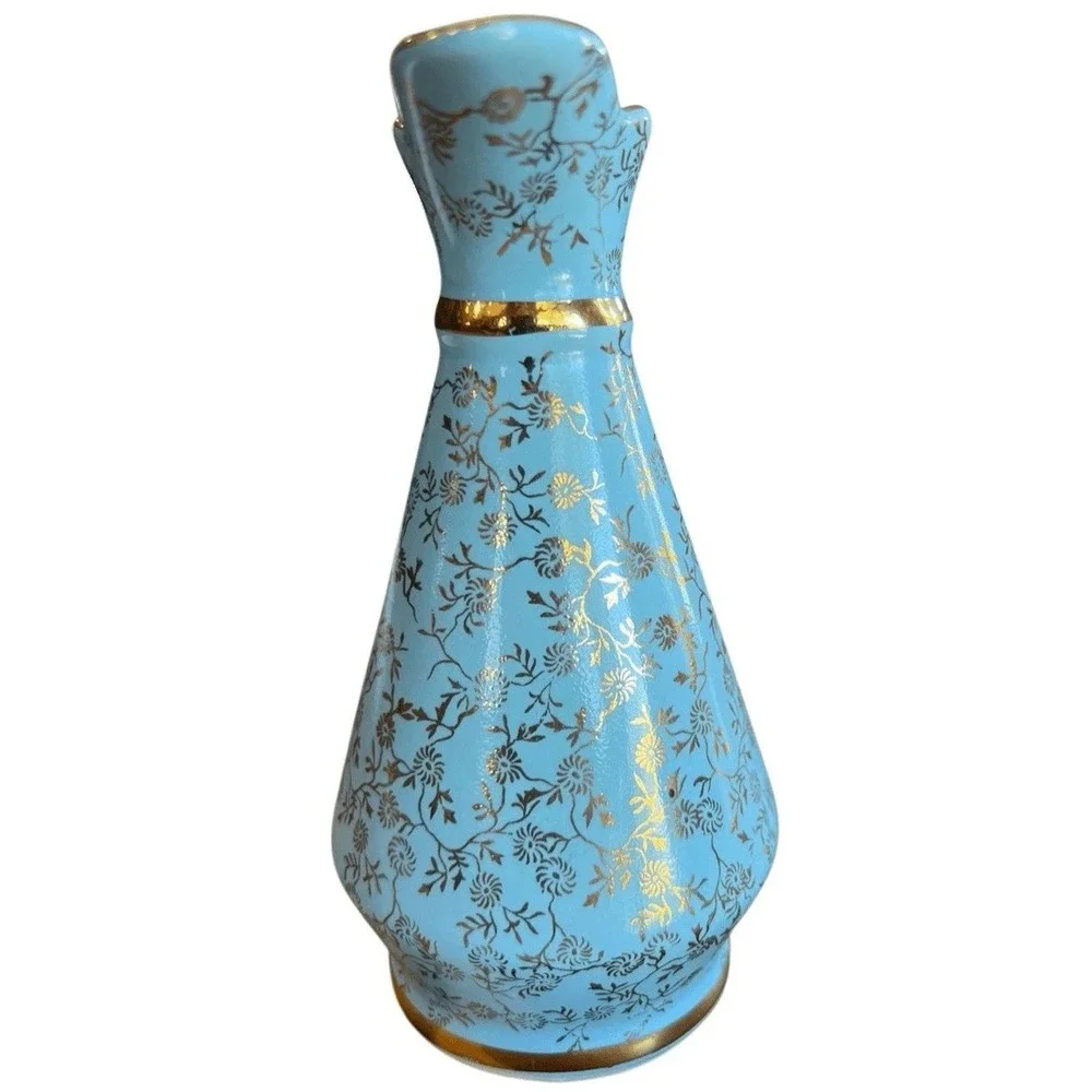 Vintage Pearl China Tiffany Blue Mini Pitcher Creamer Bud Vase 22KT Gold Cottage